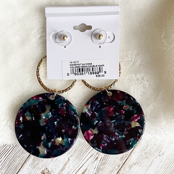 GUESS Triple Round Oversized Dangle Drop Earrings Gold Tone Pave Black New - Picture 7 of 7